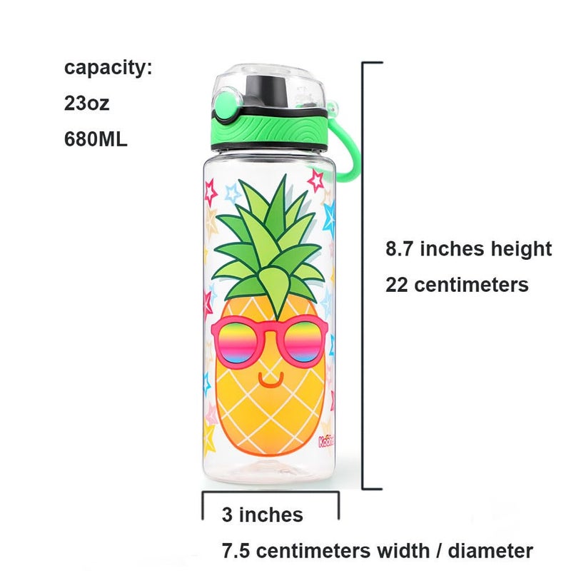 Home Tune Cute Water Bottle for School Kids Girls, BPA FREE Tritan & Leak Proof & Easy Clean & Carry Handle, 23oz/ 680ml - Pineapple - Image 3